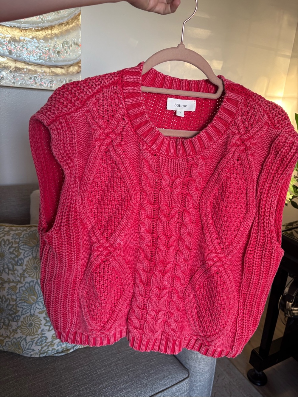 bohme Cable Knit Sleeveless Sweater Vest in Bright Red